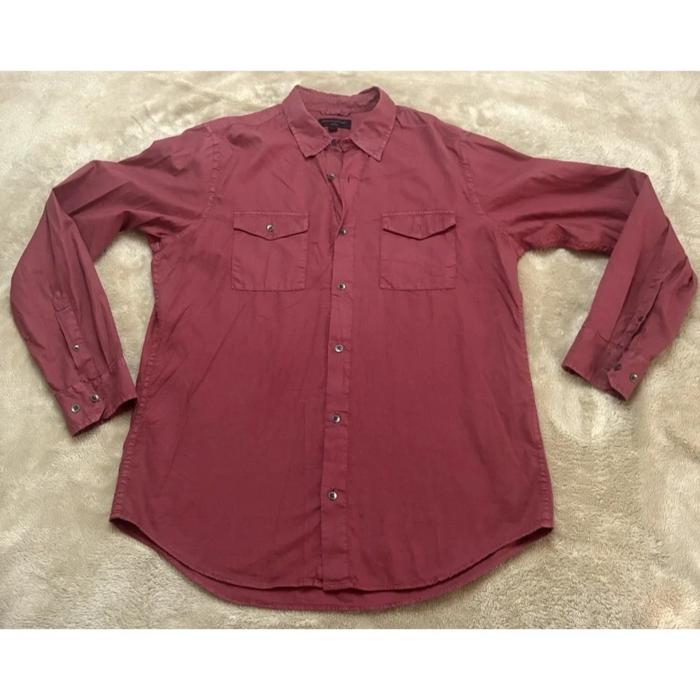 Banana Republic Mens oxford Shirt Sz L Log Sleeve Button Down Red Slim Fit cott